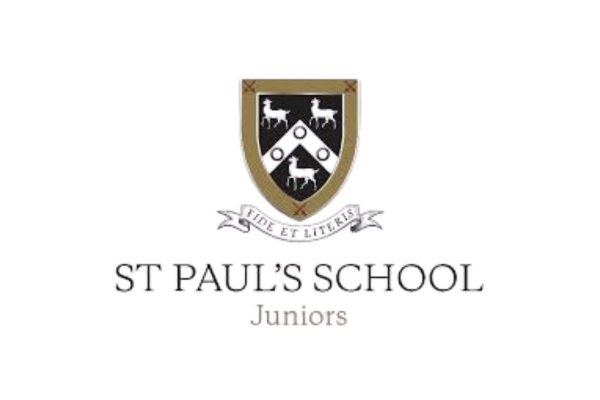 Logo of St. Paul’s School featuring a shield with animals and the text 'St. Paul’s School' underneath.
