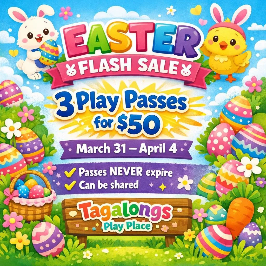 🐰 Need a last minute Easter gift? 
🐰 🐰 Don&rsquo;t want the kids to have more candy?
🐰 🐰 🐰 Get the kids Play Passes with our Flash Sale, passes can be all for 1 child or split up. &hellip;..now through 4/4 !!
