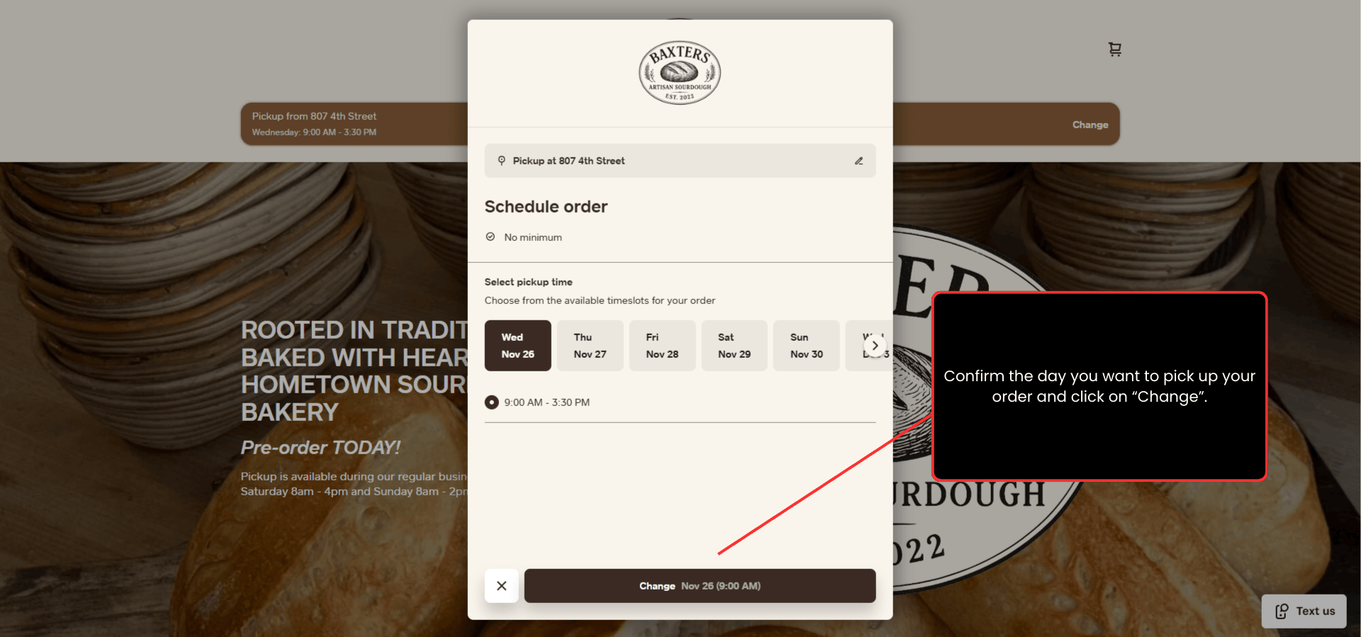 Step 3: Click "Change" to confirm your pick-up date.