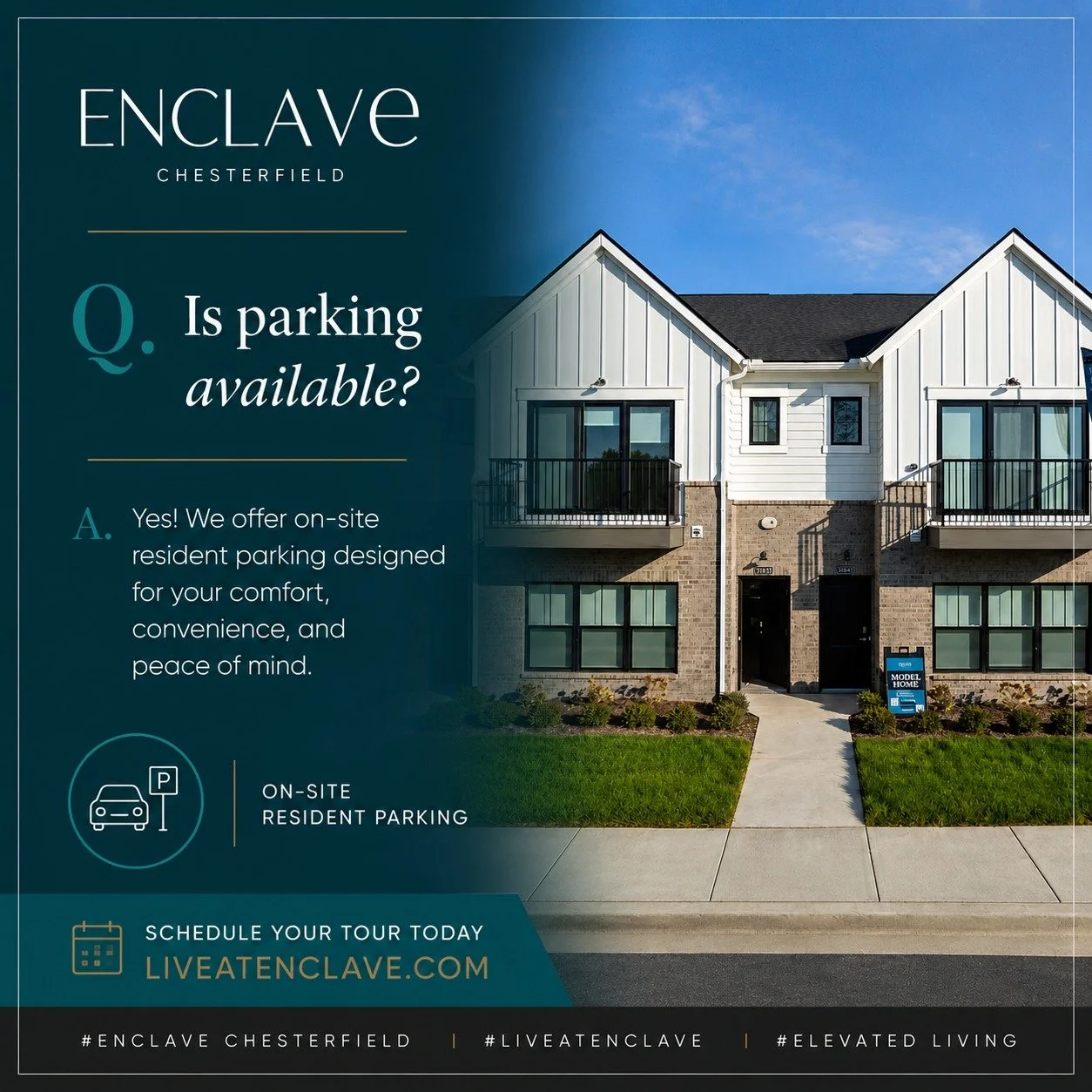 Because convenience matters. ✨
At Enclave Chesterfield, residents enjoy secure on-site parking designed for comfort, convenience, and elevated living. 

Schedule your tour today at LIVEATENCLAVE.COM

#EnclaveChesterfield #LiveAtEnclave #LuxuryLiving 