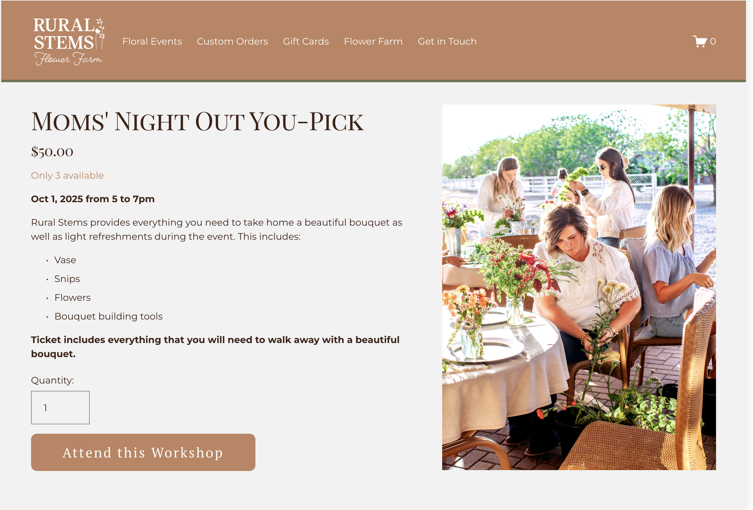 An example of an event to book at Rural Stems Flower Farm