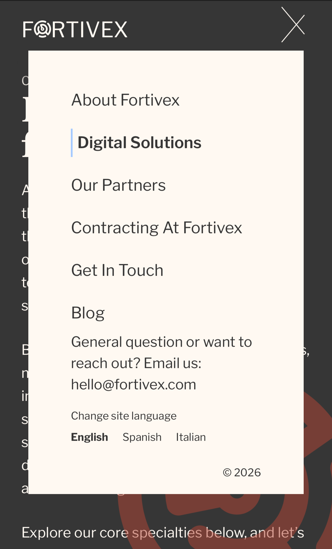 Fortivex.com mobile menu open