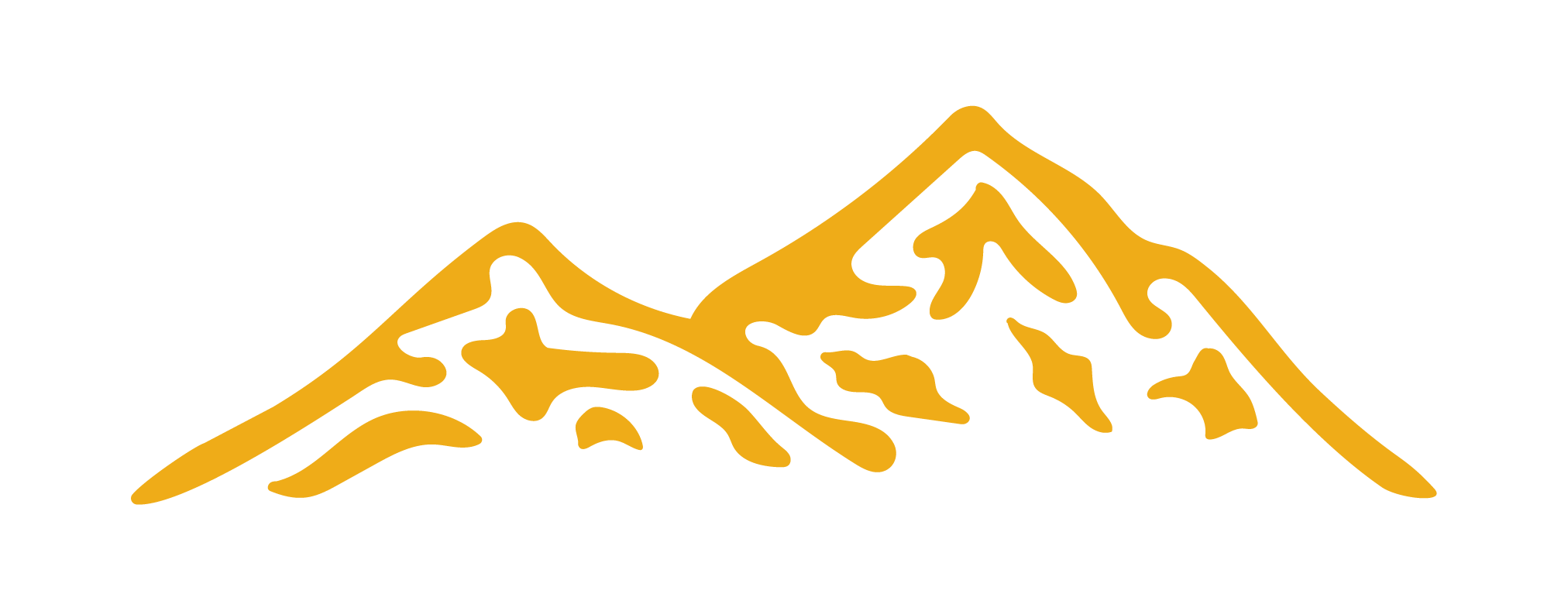 Stylized mountain peaks in black and gold.