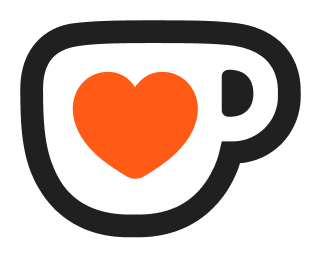 A coffee mug with a red heart-shaped design inside and a black handle outline representing the Ko-Fi Logo