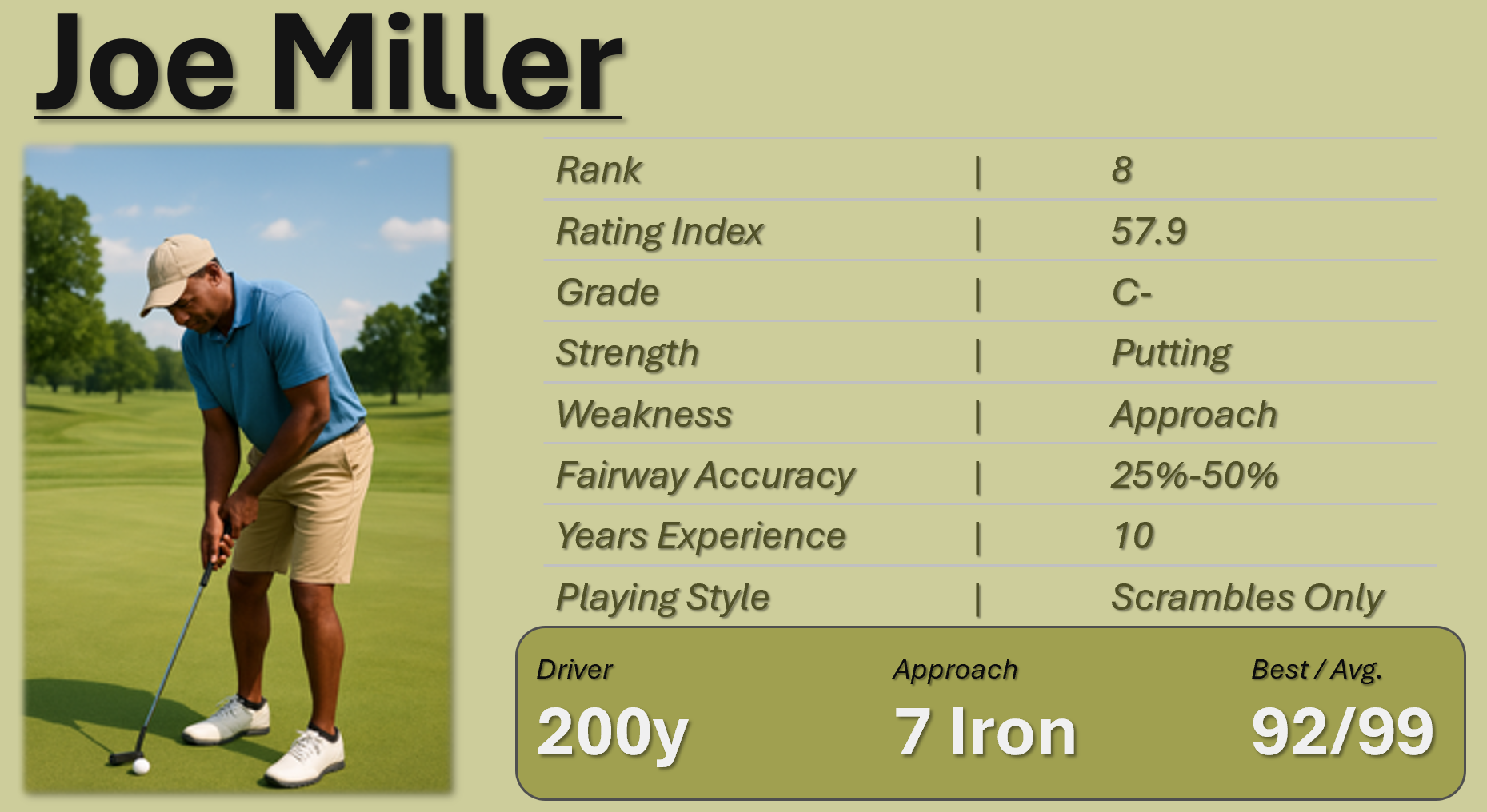 A golf player is preparing to putt on a golf green with trees in the background.