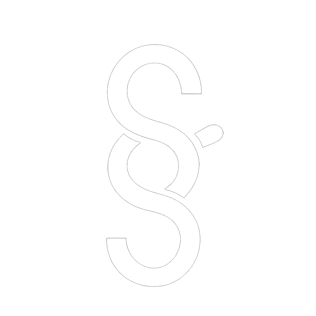 Black and white image featuring a design with two white paragraph symbols (§) overlapping on a black background.