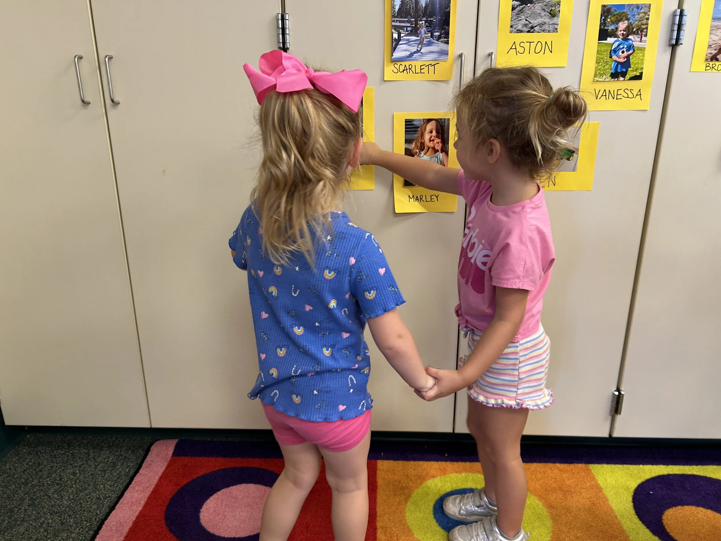 SOCIAL-EMOTIONAL DEVELOPMENT: We work with children to help them to recognize and manage their emotions and develop persistence, flexibility, and self-awareness. We practice taking turns during playtime, sharing ideas and listening to others, working