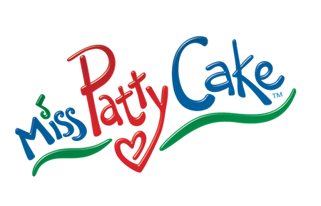 Colorful logo with the words 'Miss Patty Cake' in playful font, featuring a heart and a green underline.