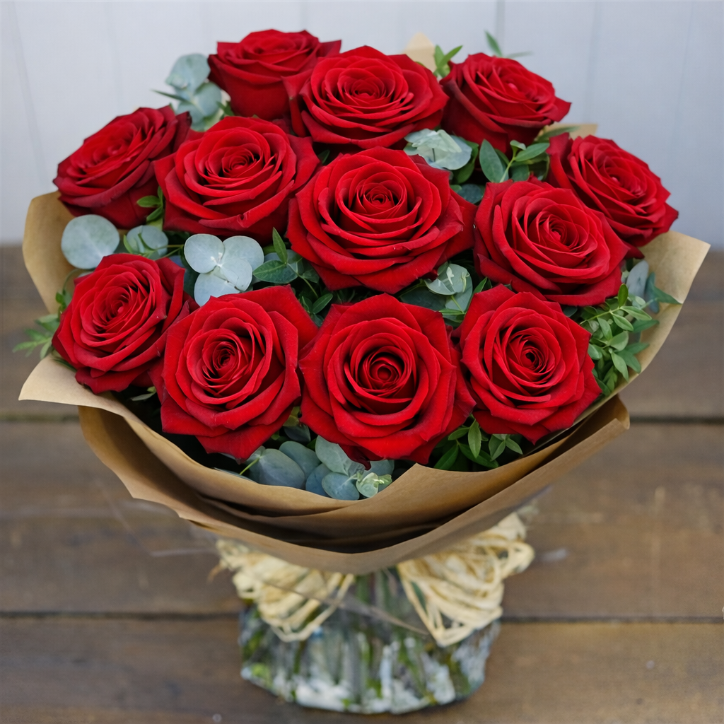 Dozen Red Rose Bouquet - Premium