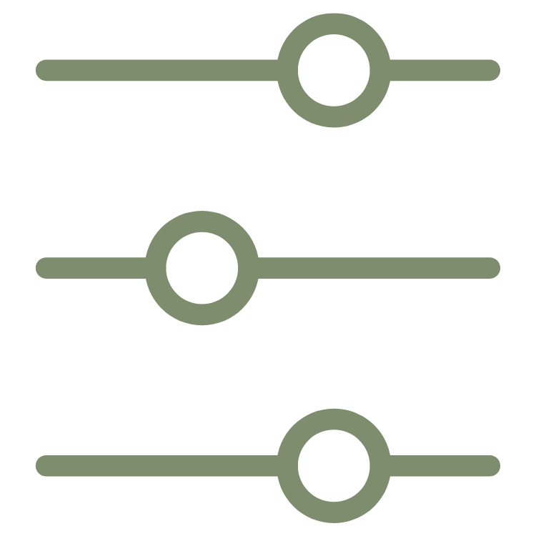 Three green sliders on a black background, representing audio or video control settings.