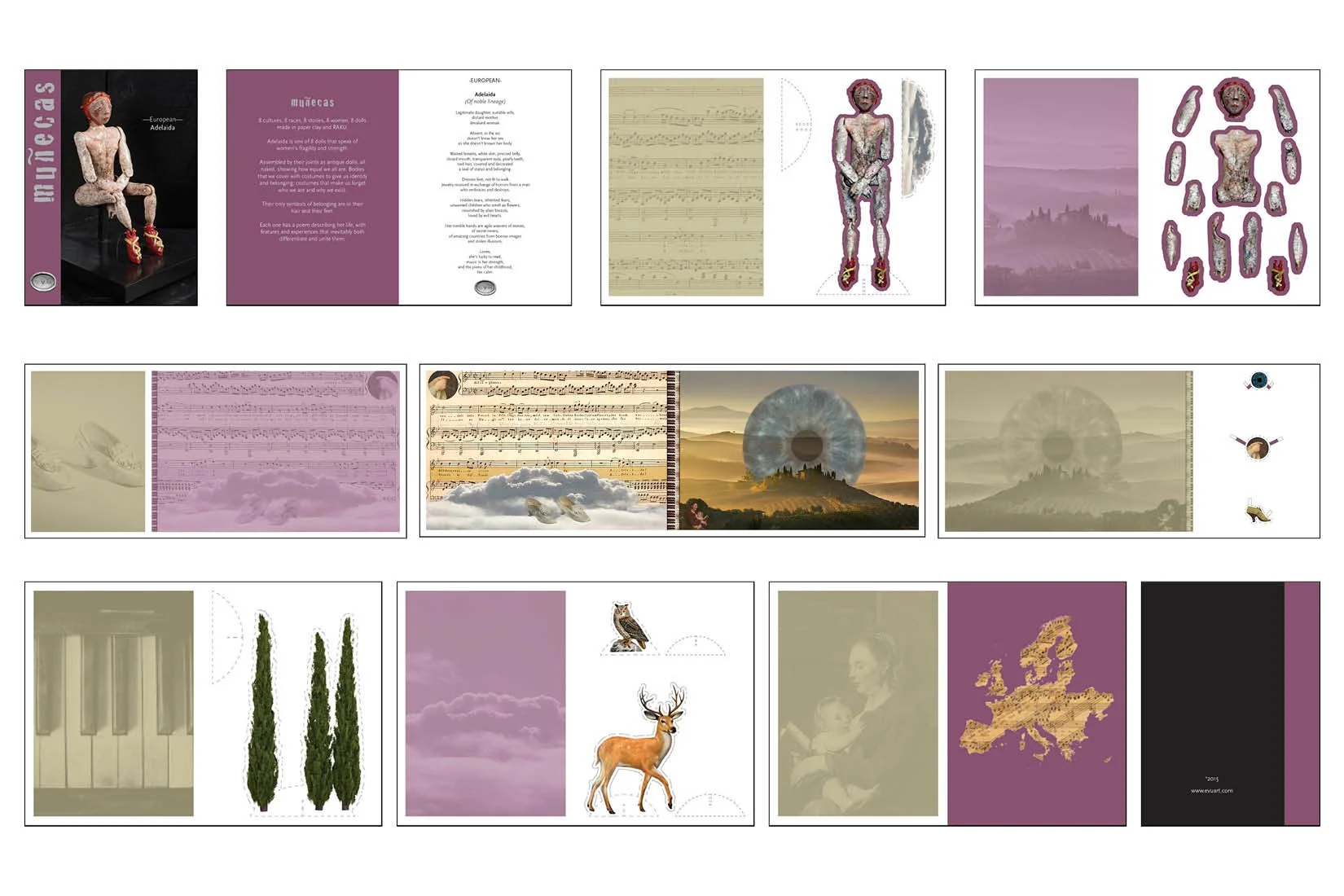 Cut-out diorama book. Dimensions: 21 cm x 29.7 cm (individual pages) 84 cm x 29.7 cm (fully unfolded). Materials: Paper. Technique: Offset print. 2016
