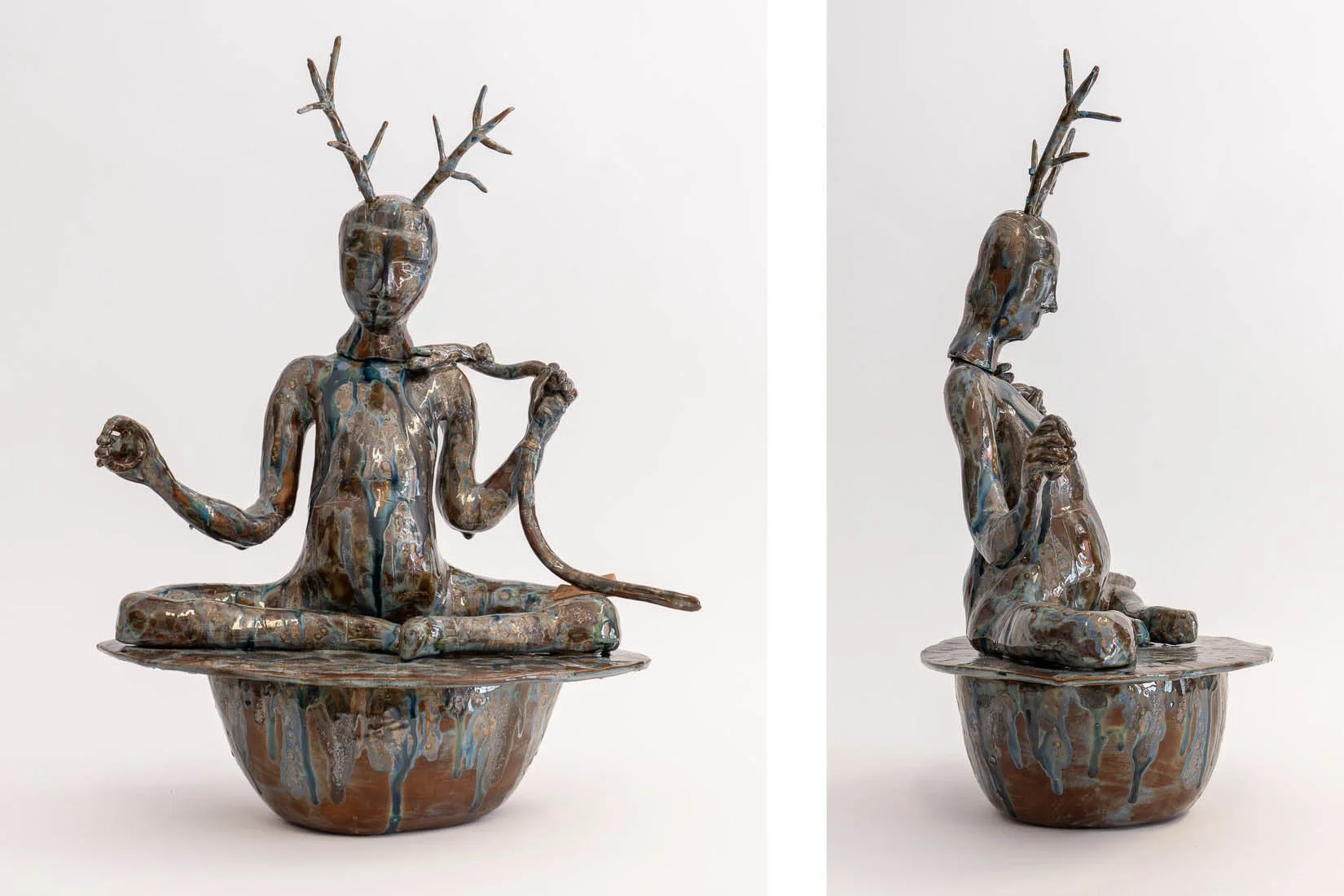 Cernunos. Dimensions: 50 cm H x 40 cm W x 30 cm L. Materials: high temperature stoneware and high temperature glazes. 2026