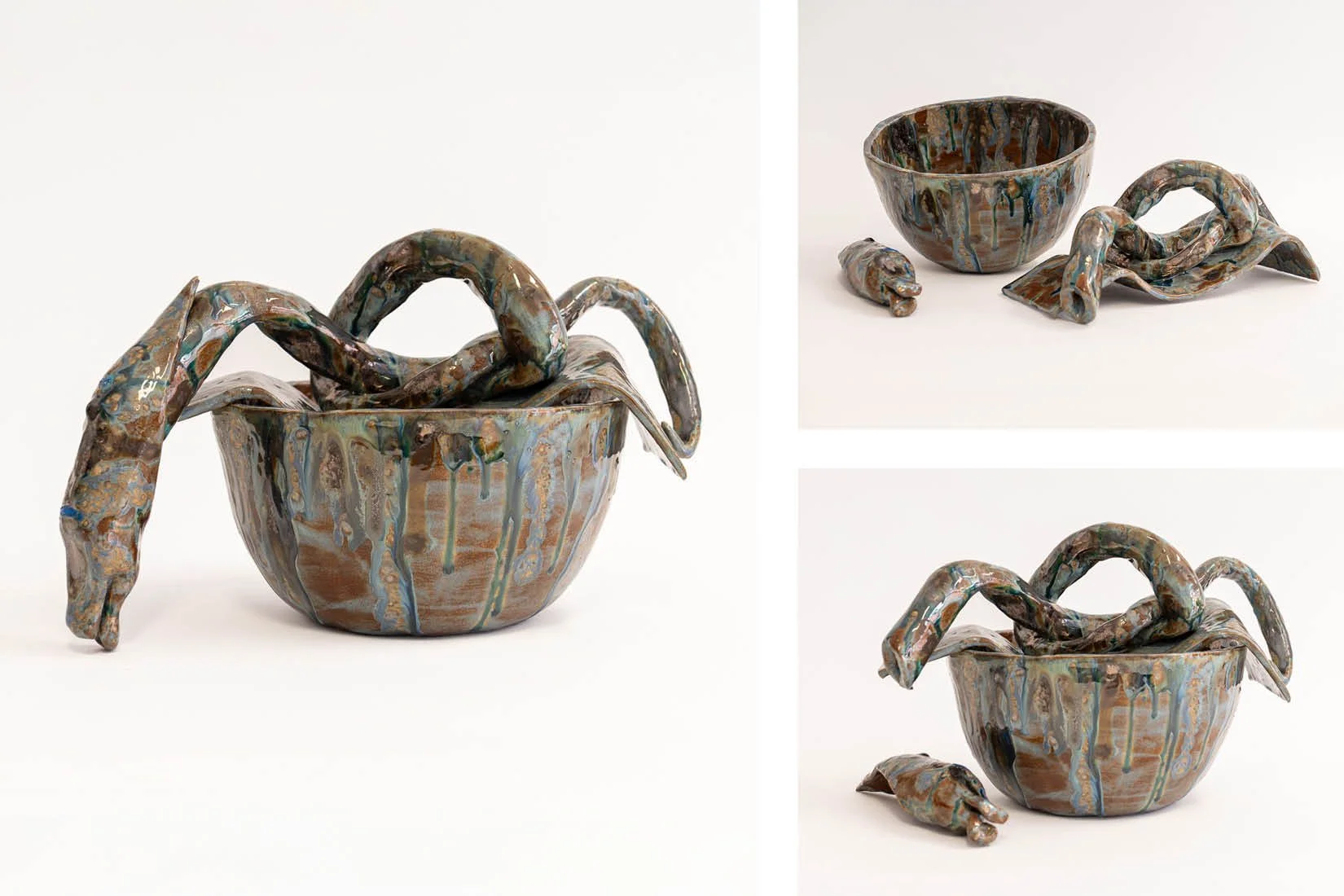 Ouroboros Dragon. Dimensions: 25 cm H x 35 cm L x 25 cm W. Materials: high temperature stoneware and high temperature glazes. 2026