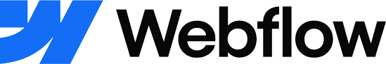 Logo de Webflow avec le texte 'Webflow' à côté d'un symbole bleu stylisé