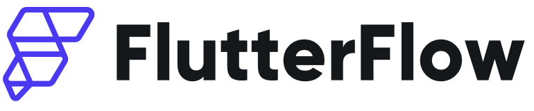 Logo de FlutterFlow avec un symbole géométrique en bleu et le texte noir 'FlutterFlow'
