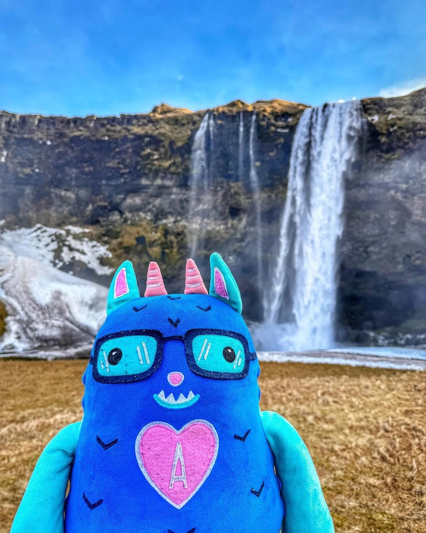 My humans love to chase waterfalls and often times they bring me along with them. In Iceland, I lost count of how many they took me to!

Here I am at #Seljalandsfoss Falls. The waterfall drops 60 m (197 ft) and is part of the Seljalands River that ha