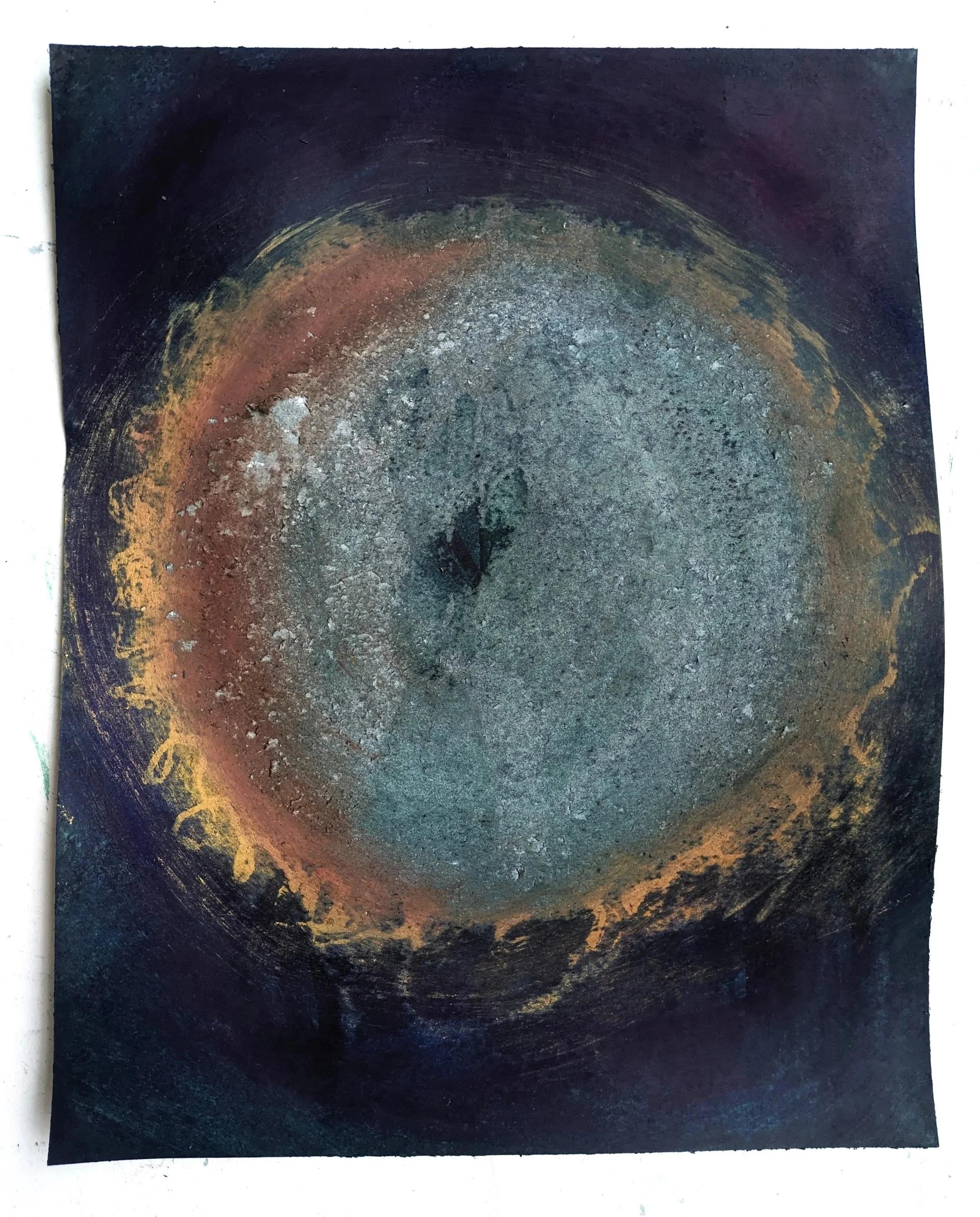 samsara / gouache, wax, and pigments on distressed paper, 11x14", 2024 (sold)