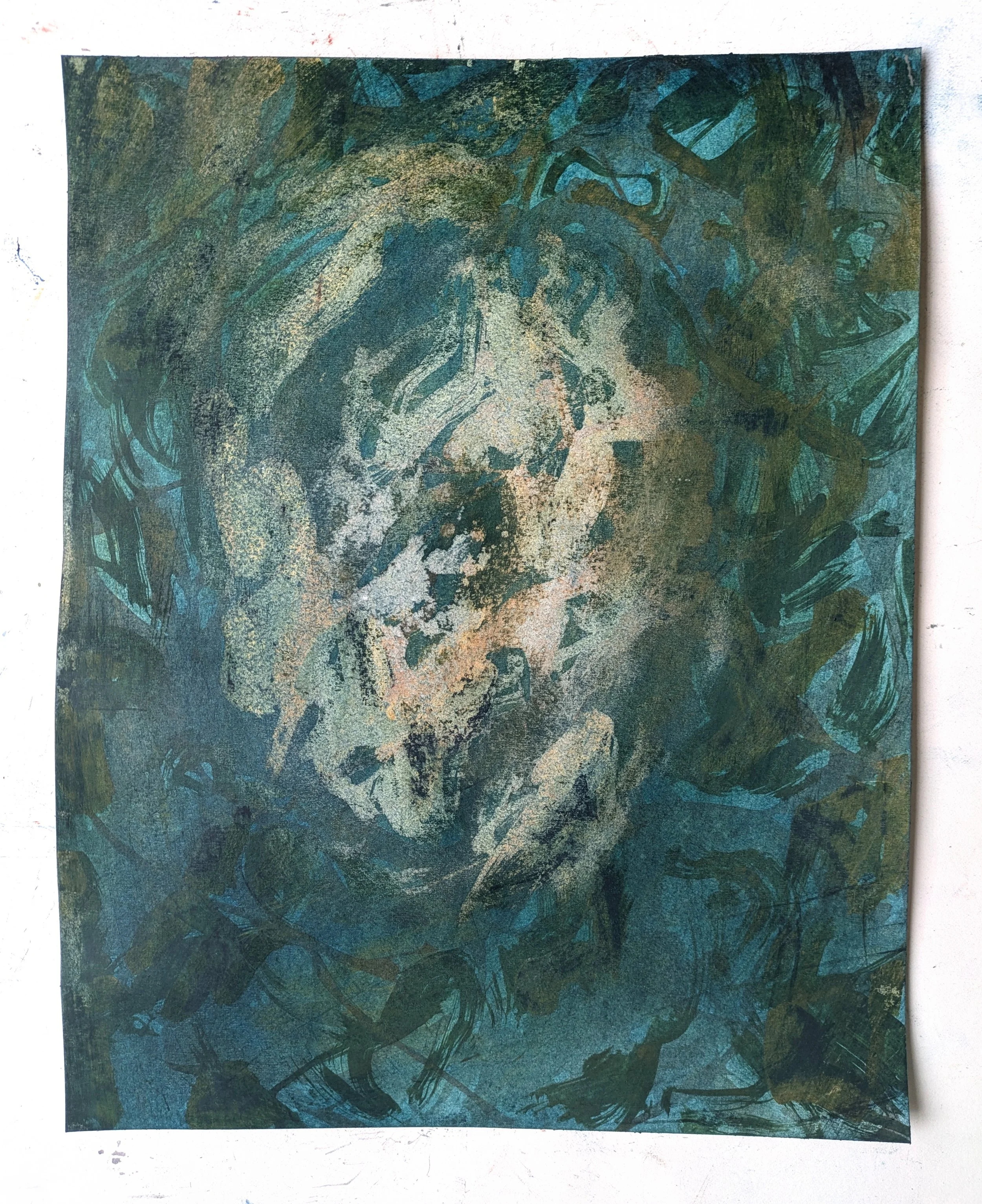 with your lamp of breath before you / watercolor, gouache, wax, and pigments on paper, 11x14", 2024 (sold)