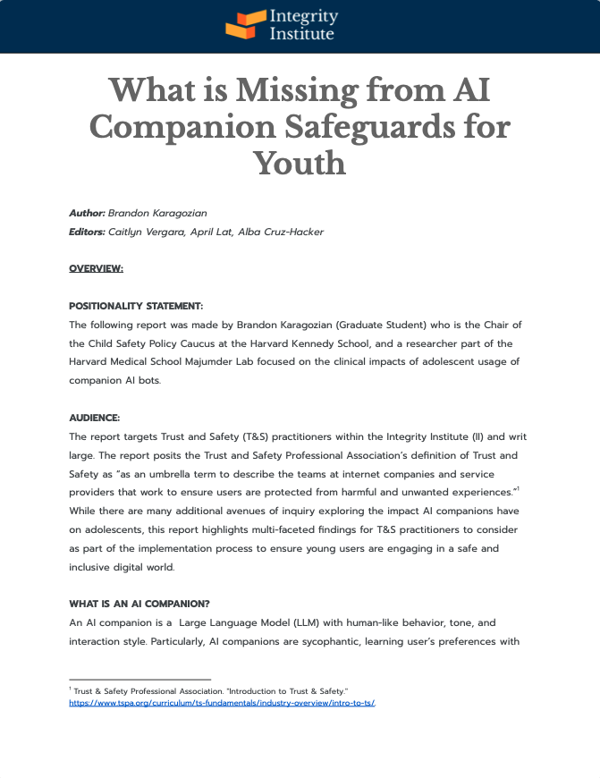 What is Missing from AI Companion Safeguards for Youth