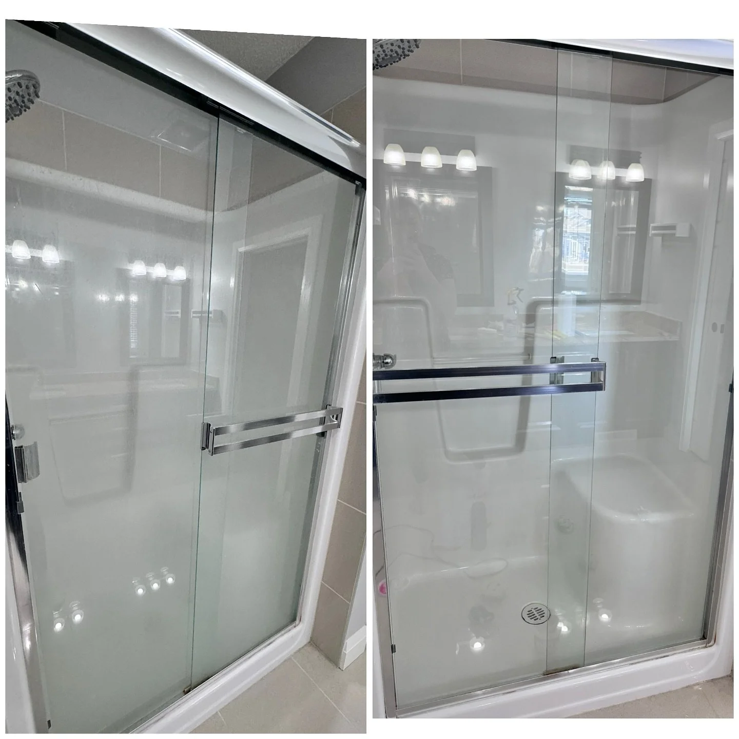 🚿✨ From Cloudy to Crystal Clear! ✨🚿

Hard water stains had this shower looking dull and hazy, but not anymore! 💪 With the right techniques and a little elbow grease, I was able to bring back the shine&mdash;now you can see the difference! 👀✨

At 