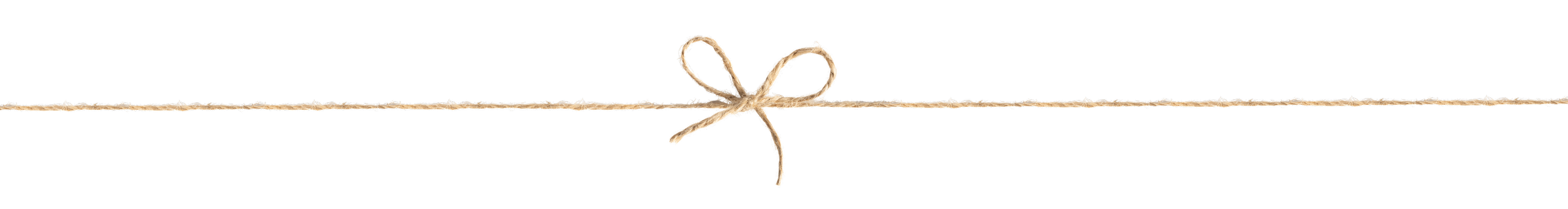 A piece of rough twine tied into a bow against a black background.