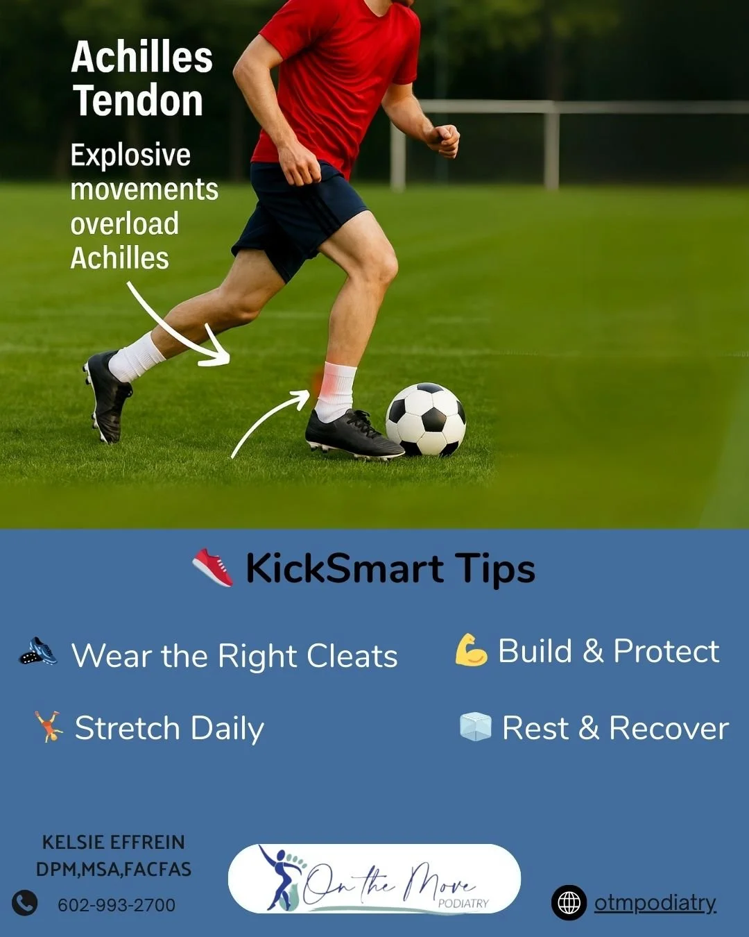 Healthy feet = peak performance. Come see your trusted Foot and Ankle experts before injuries strike. learn more at https://www.otmpodiatry.com/ 
#az #soccerlife #foothealth #phoenixsoccer #glendalesoccer #scottsdalesoccer #anklehealth #showusyourfee