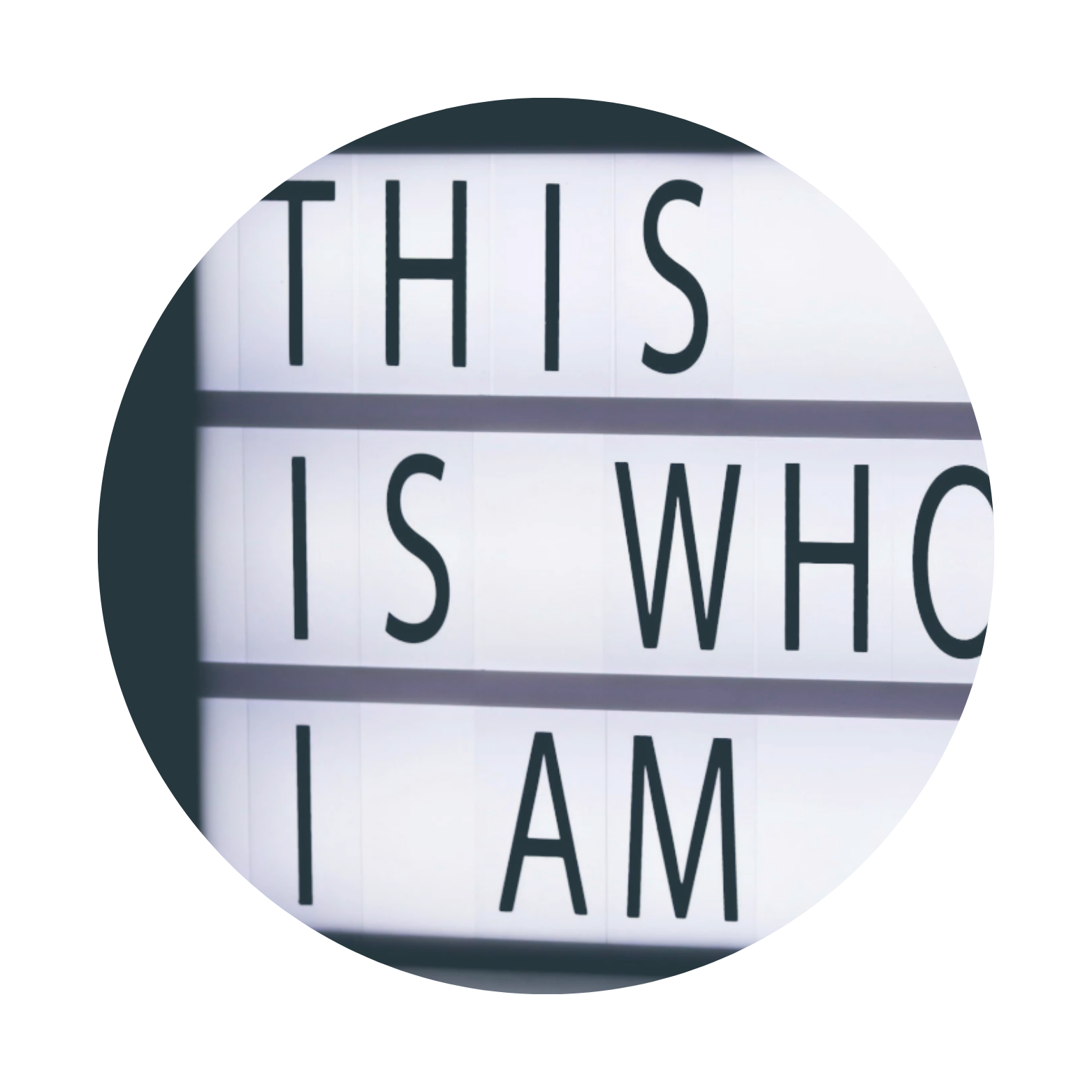 Lightbox display with the message "This is who I am" in bold uppercase letters.