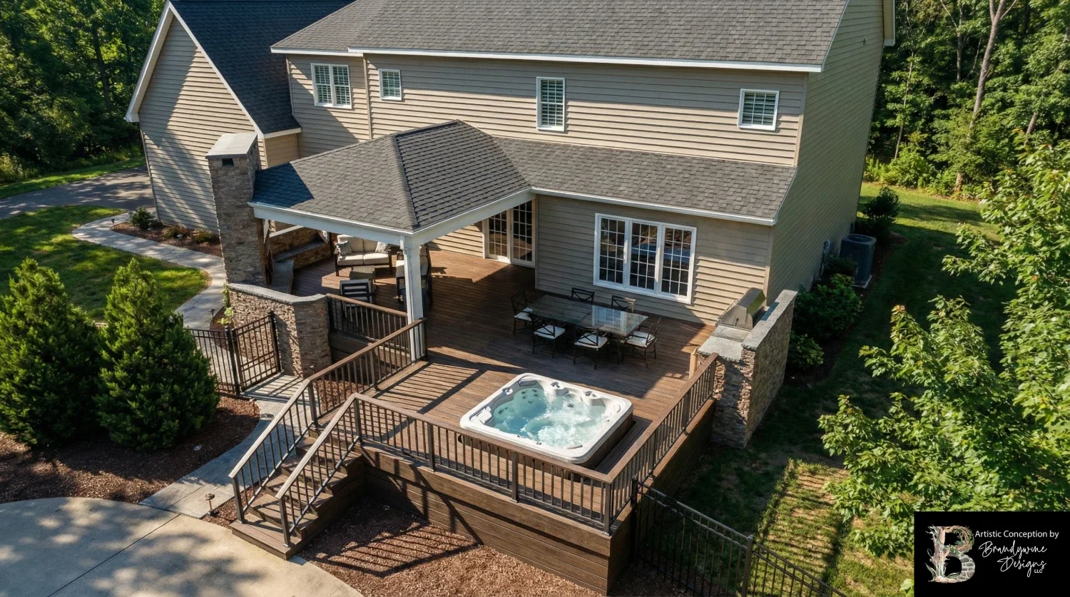 Custom deck in Chesterbrook, PA built with composite boards and railings