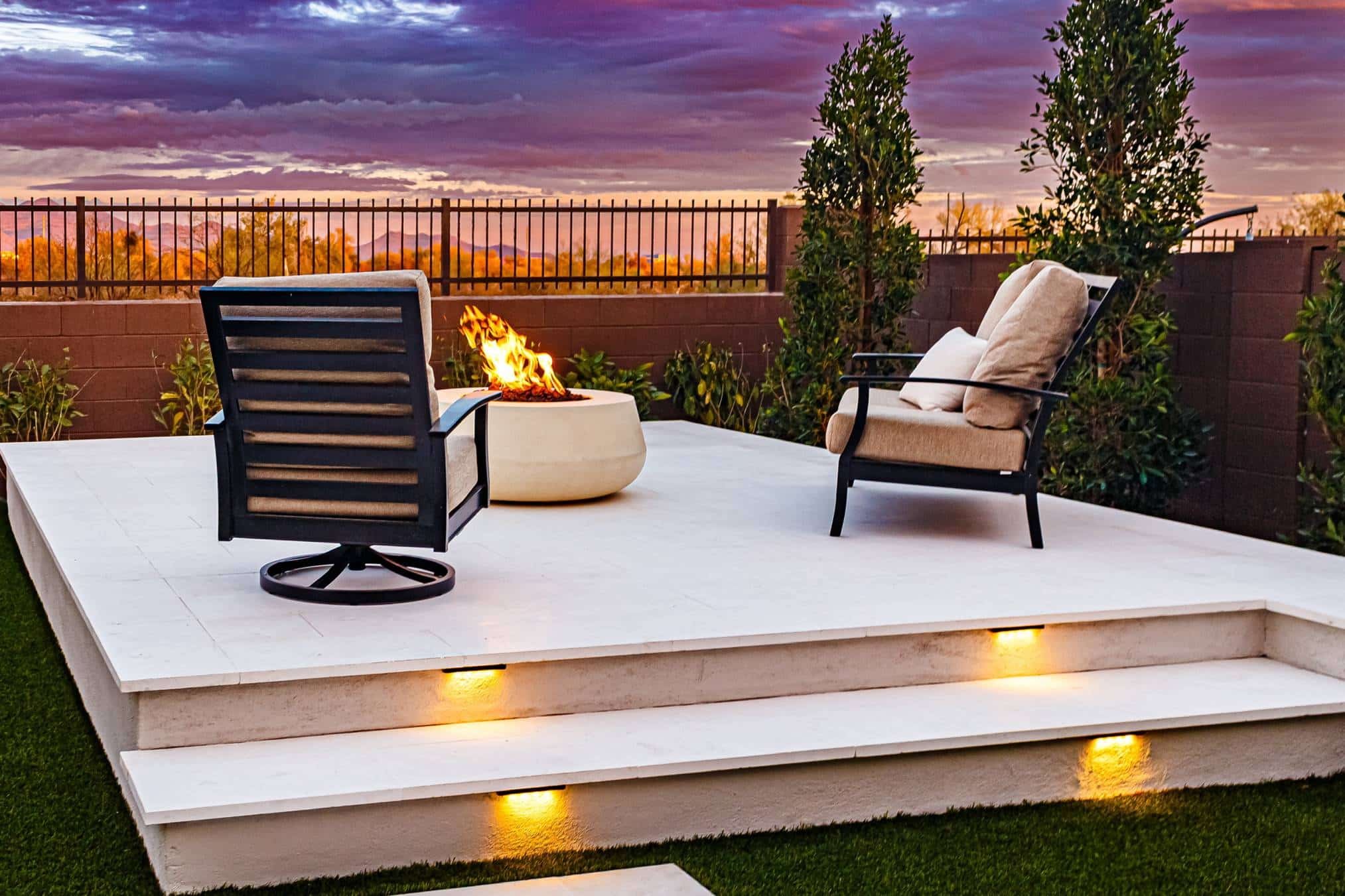 Garden path with warm ambient outdoor lighting in Arcadia, AZ