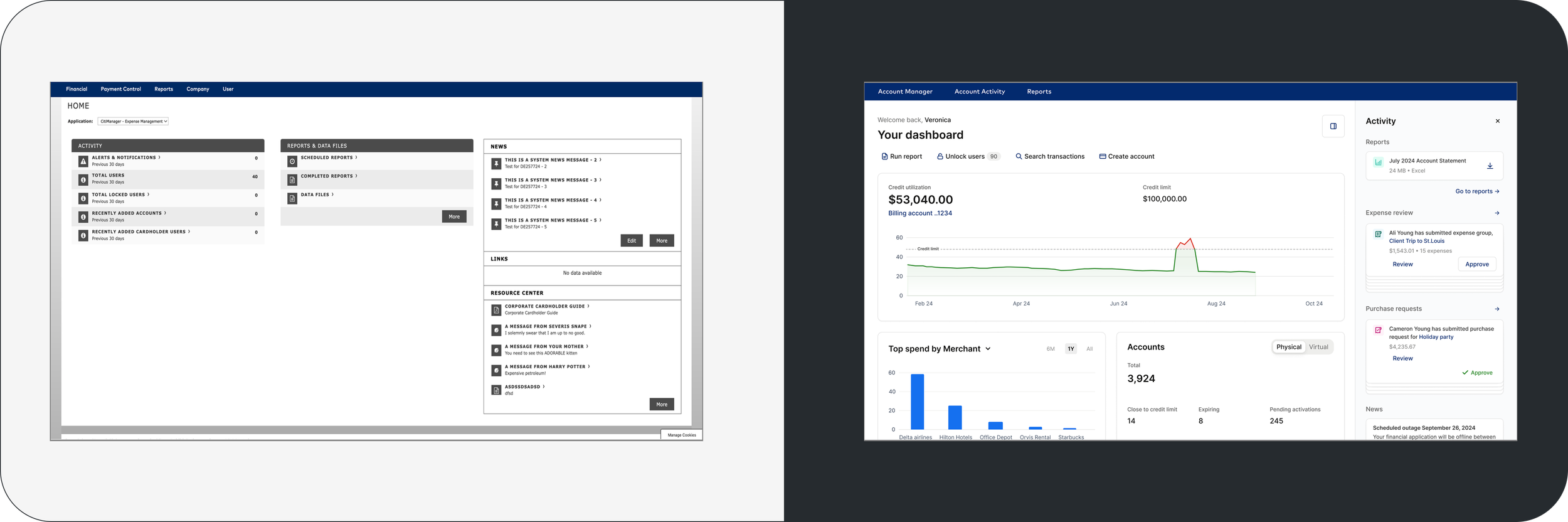 An image comparing the original legacy enterprise dashboard and the redesign that failed usability benchmarks