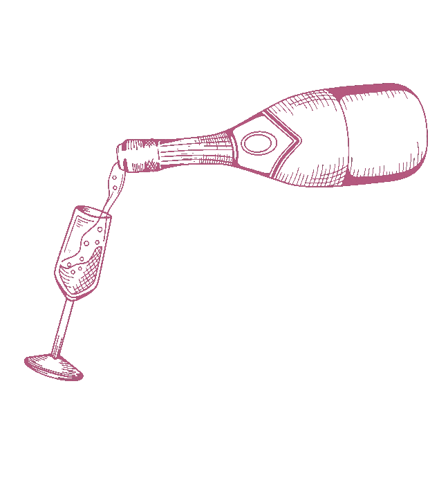 Illustration of a wine bottle pouring champagne into a glass