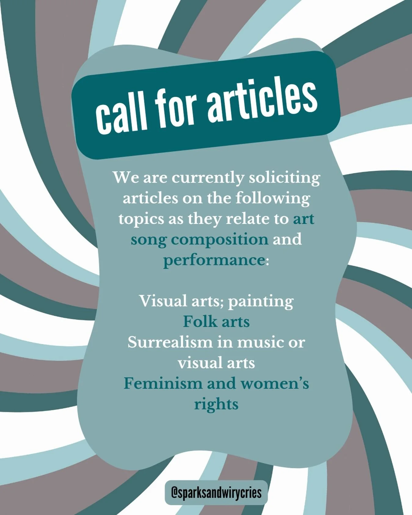 Sparks &amp; Wiry Cries calls for articles on new research in art song for publication in The Art Song Magazine. Articles should be between 1500-3500 words in length and adhere to our submission guidelines. We are currently soliciting articles on the