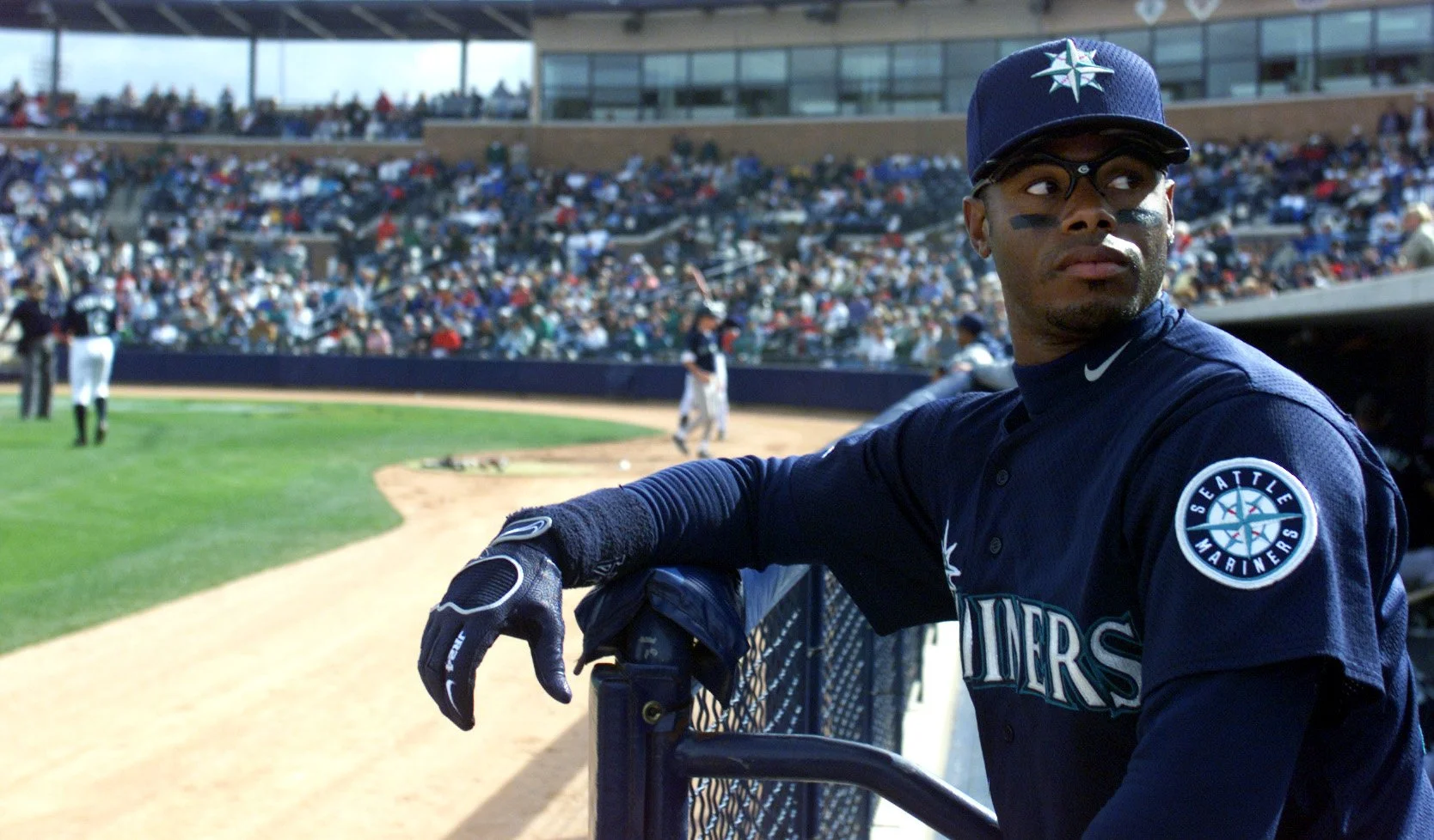 Mariners Ken Griffey, Jr. waits to take the field before a Spring Training game in Peoria on March 16, 1999.