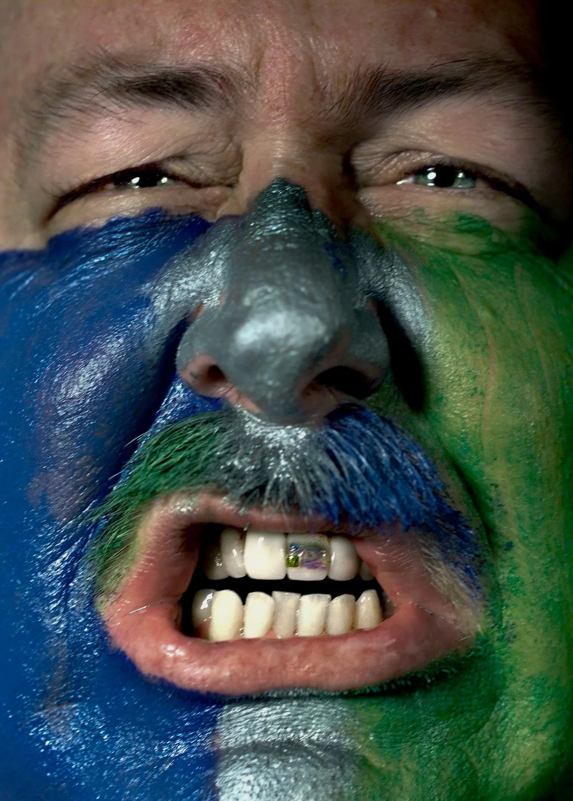 Seattle Seahawk fan Rod Svetich only has to smile to show his true colors, a permanently enameled Seahawk logo on his tooth.