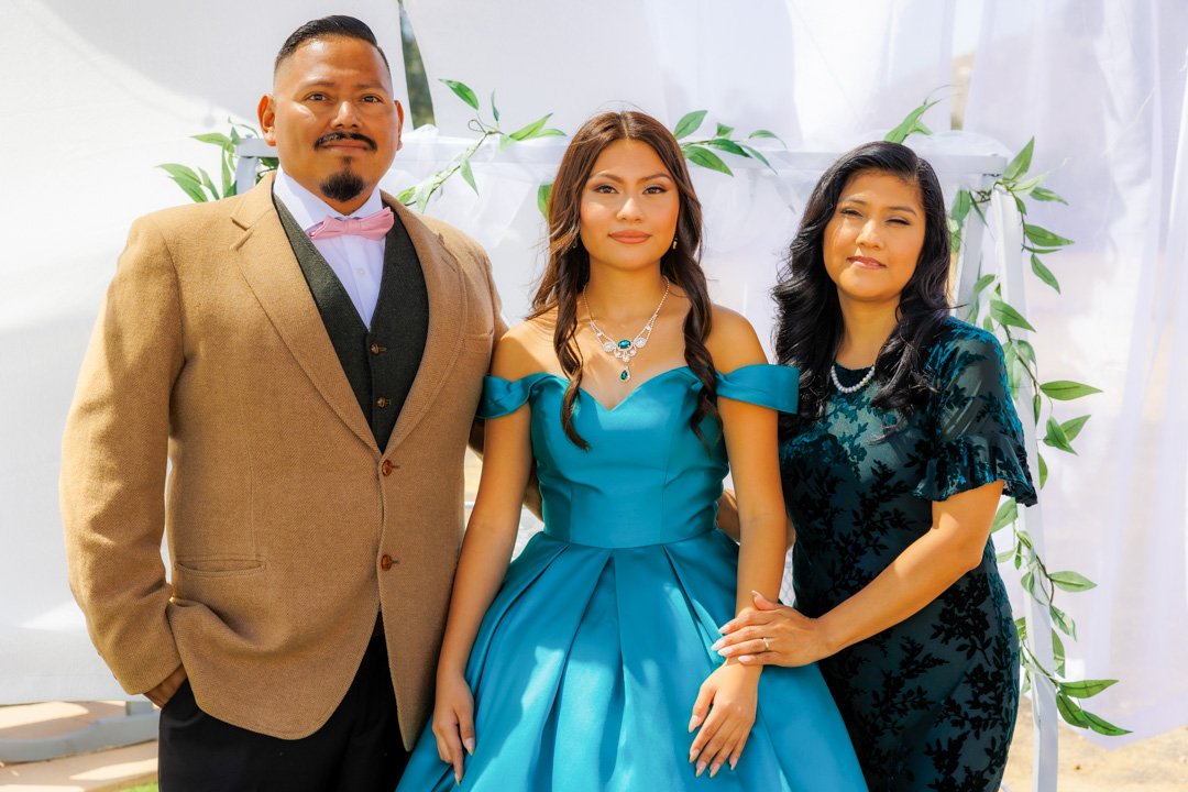 A family photo of quinceanera in Riverside, California