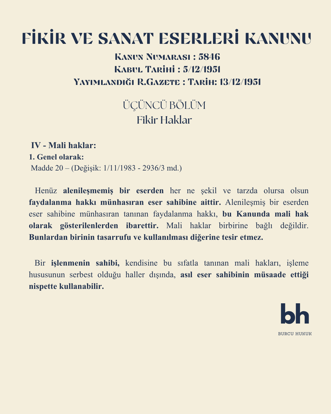 FSEK Mali Haklar Genel Madde 20