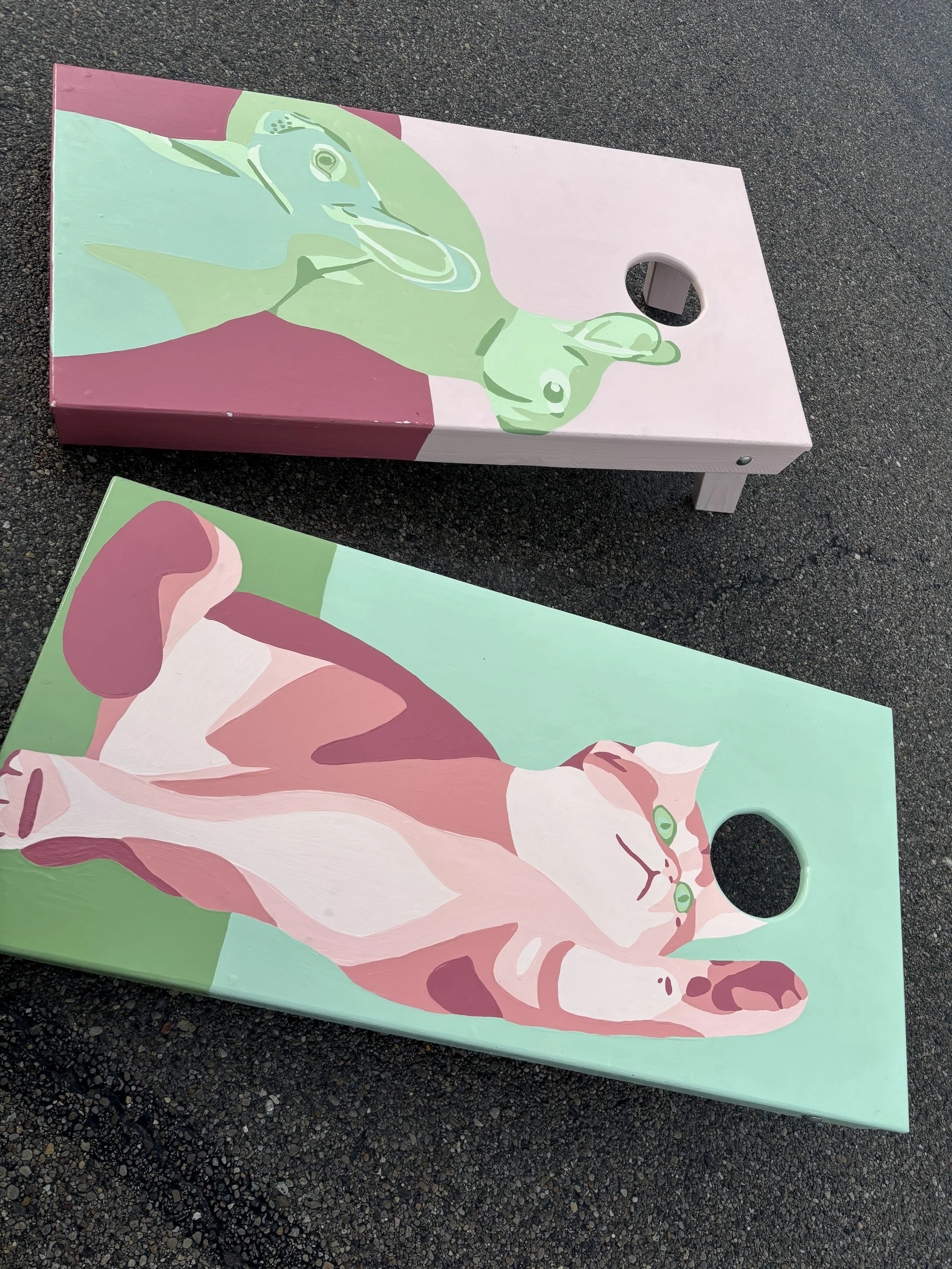Custom Cornhole Boards, in collaboration with Little Bird's Artwork