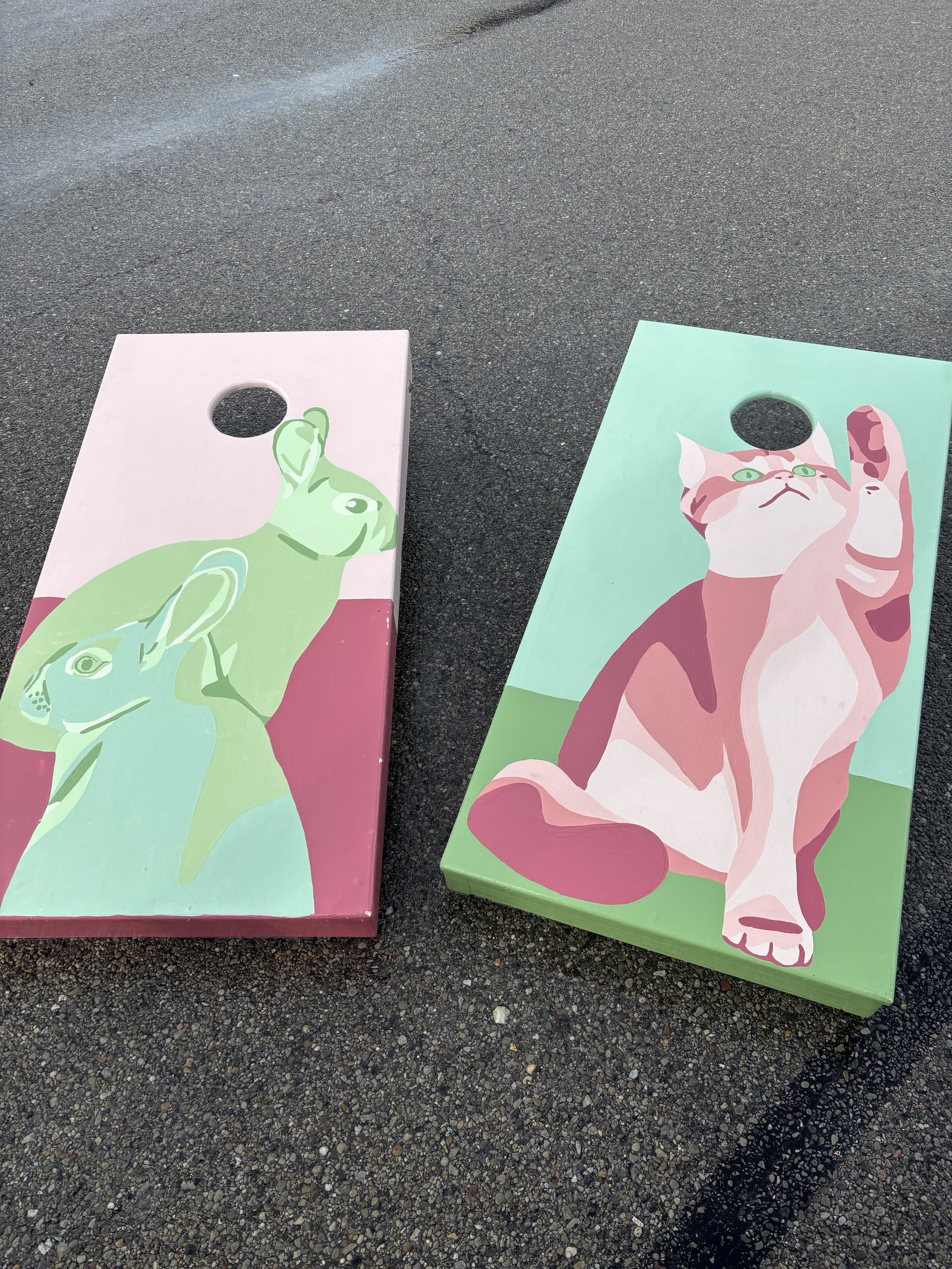 Custom Cornhole Boards, in collaboration with Little Bird's Artwork