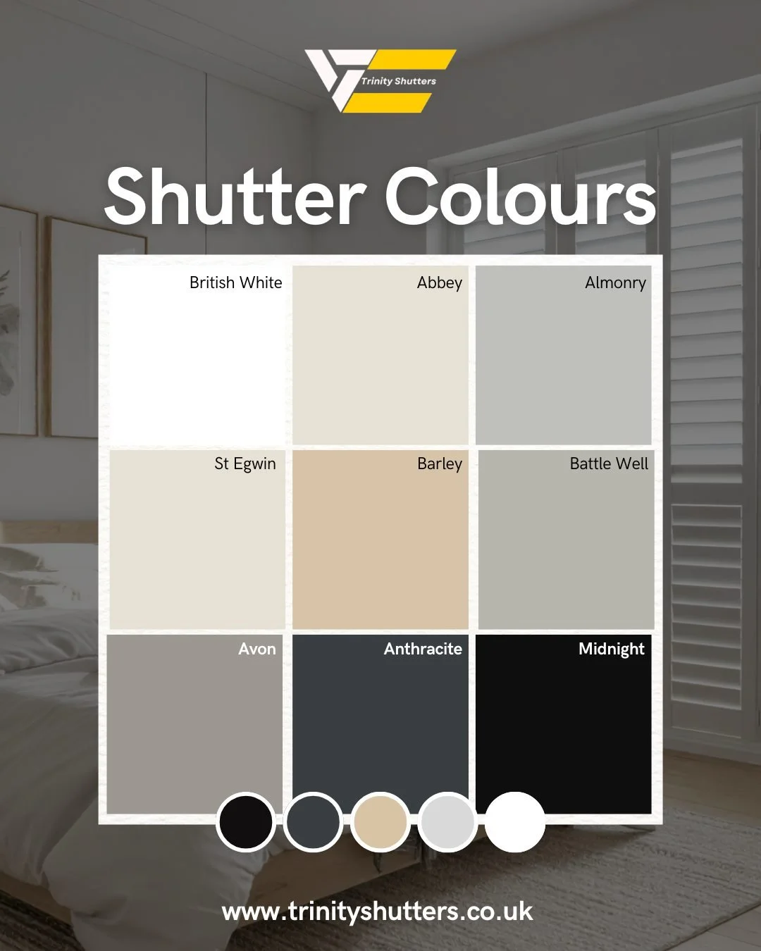 Whatever your style, there is a finish to suit your home. From soft neutrals and warm tones to deeper, bolder shades, shutters can be chosen to complement your interior rather than compete with it.🪟

Whether you prefer a bright, clean look or someth