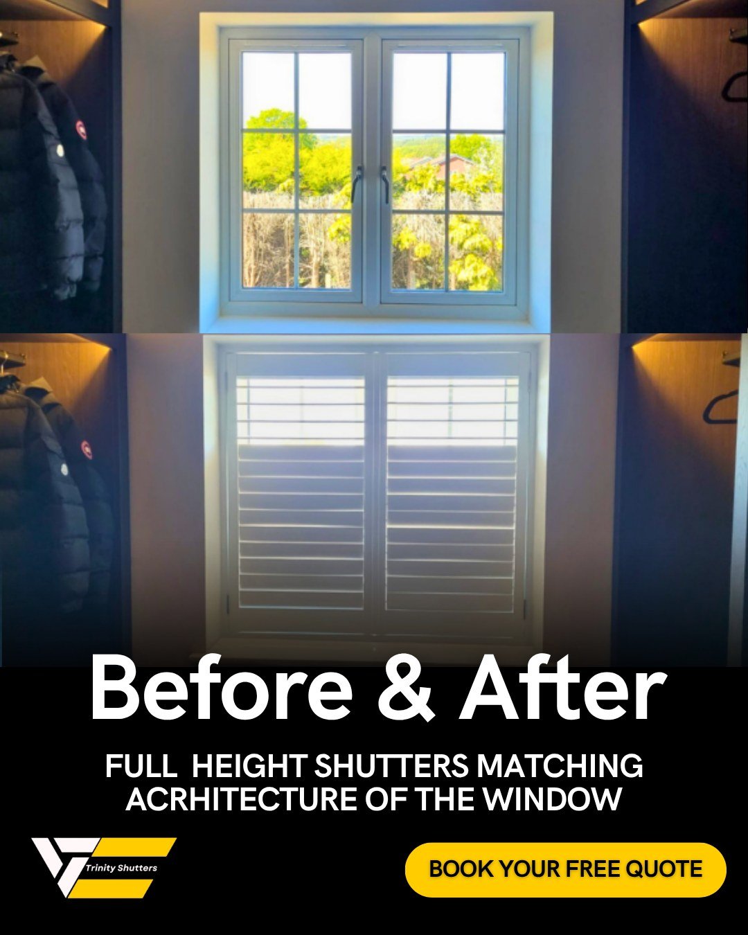 A simple upgrade that completely transforms how a room looks and feels.🪟

Full height shutters bring a clean, structured finish while giving you full control over privacy without losing natural light. Whether it&rsquo;s a bedroom, living space or so