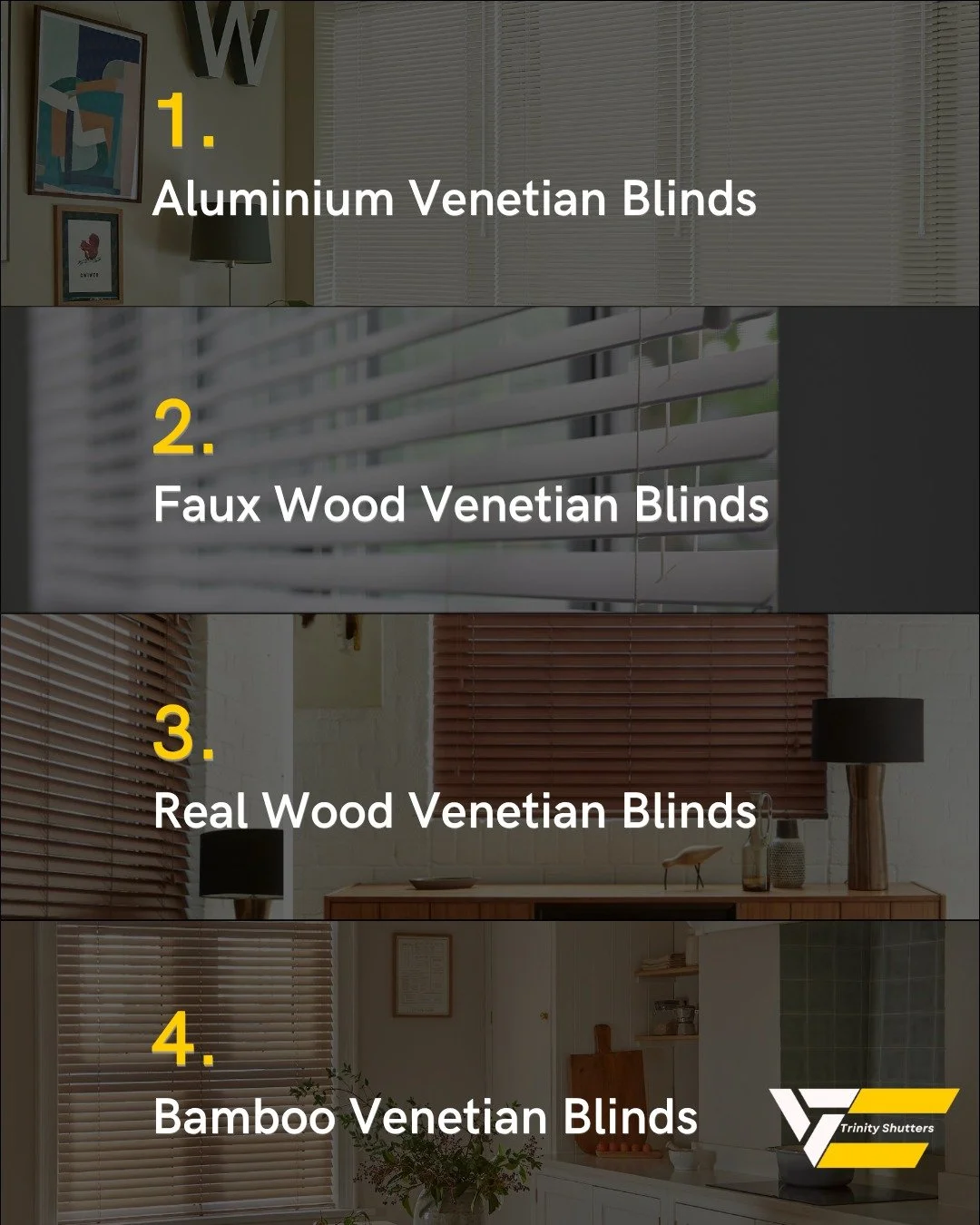 Venetian blinds are always a popular choice and for good reason. Clean lines, practical light control, and a style that works across any space.🪟

What really makes the difference is the material you choose. Each option brings its own look and feel, 