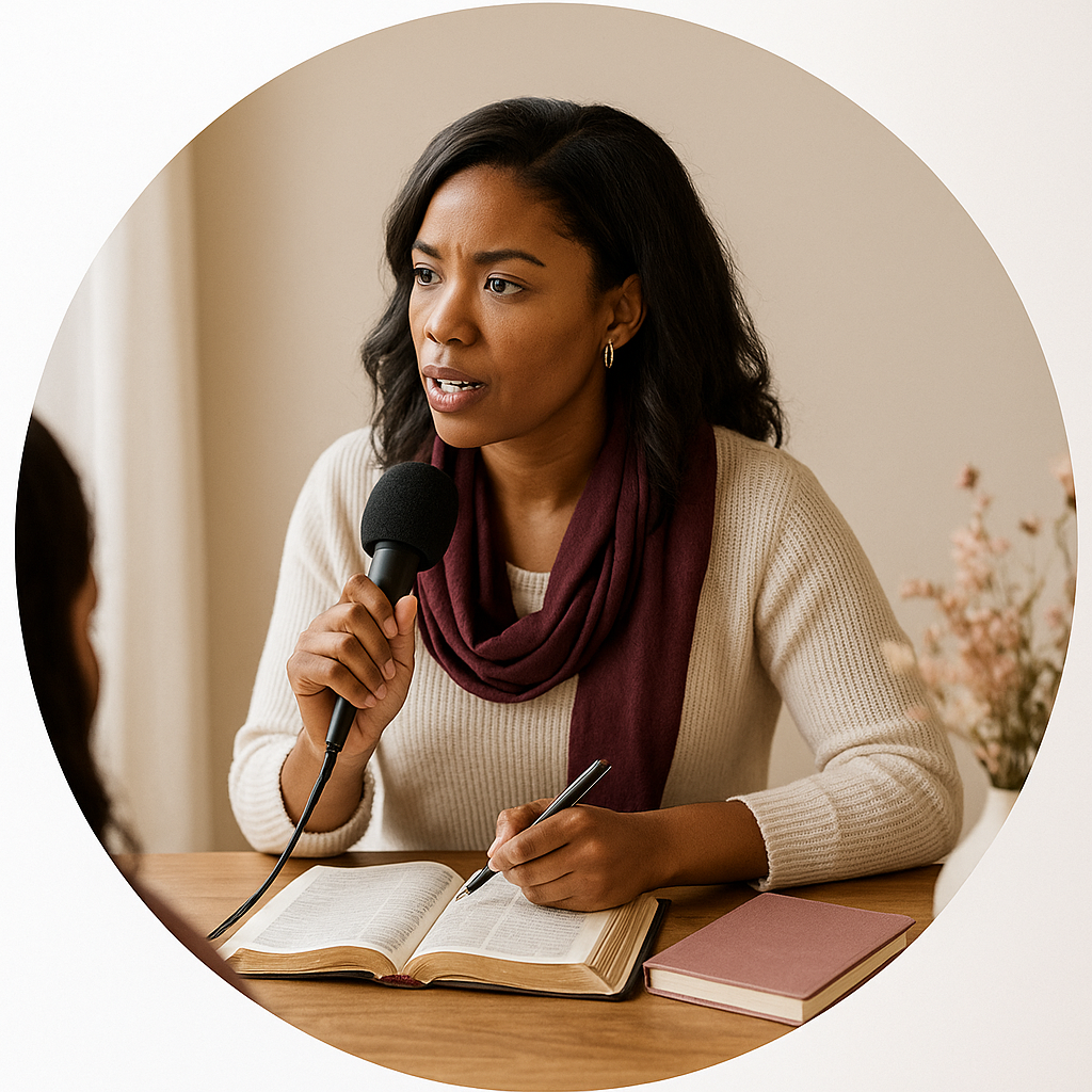 A young woman with dark hair, wearing a pink sweater, appears to be arguing or explaining something with an emotional, frustrated expression. She is pointing her finger and talking to someone off-camera, with a plant in the background.