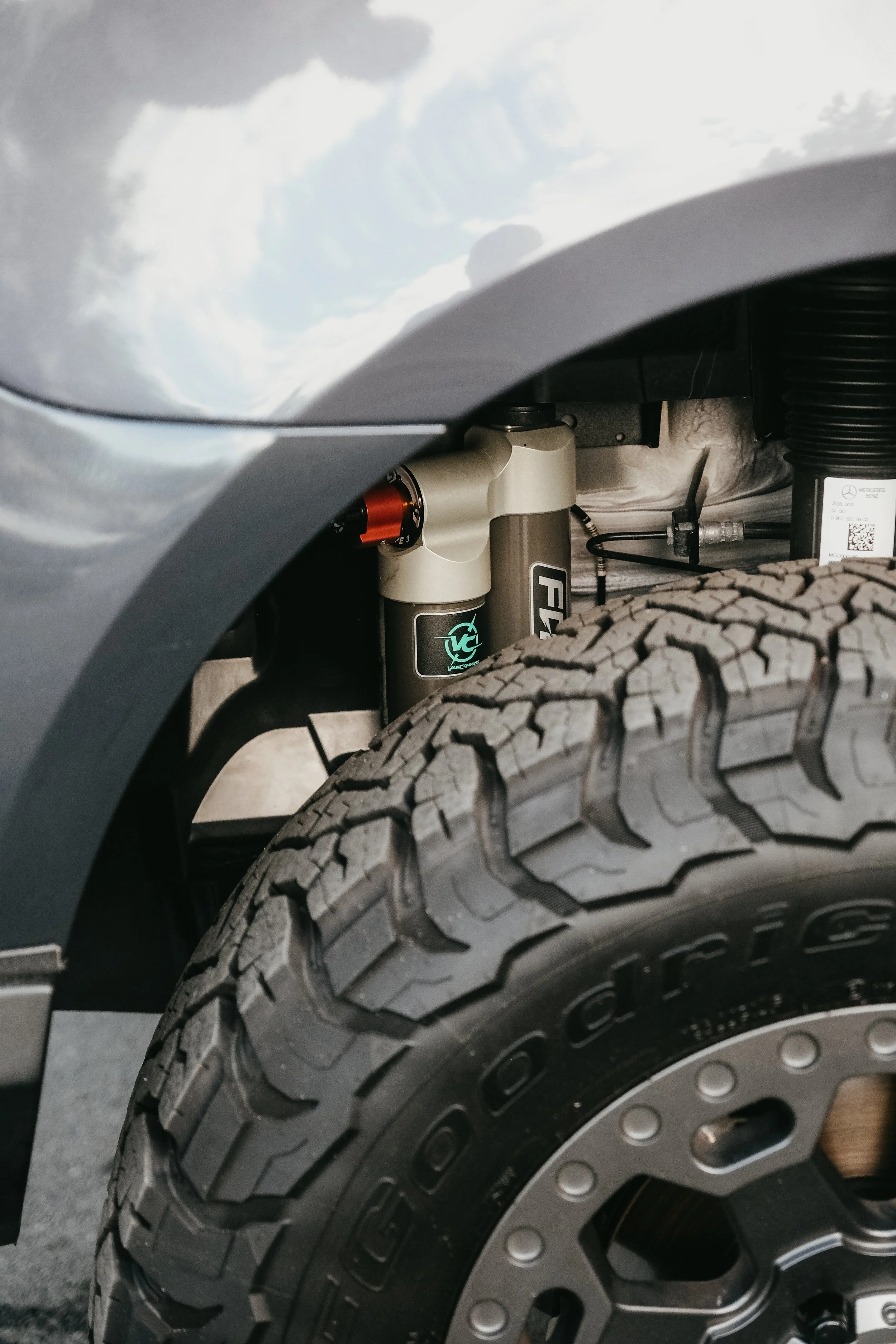 Close up of The Good Van Supply Co's work on a suspension on a Mercedes sprinter van