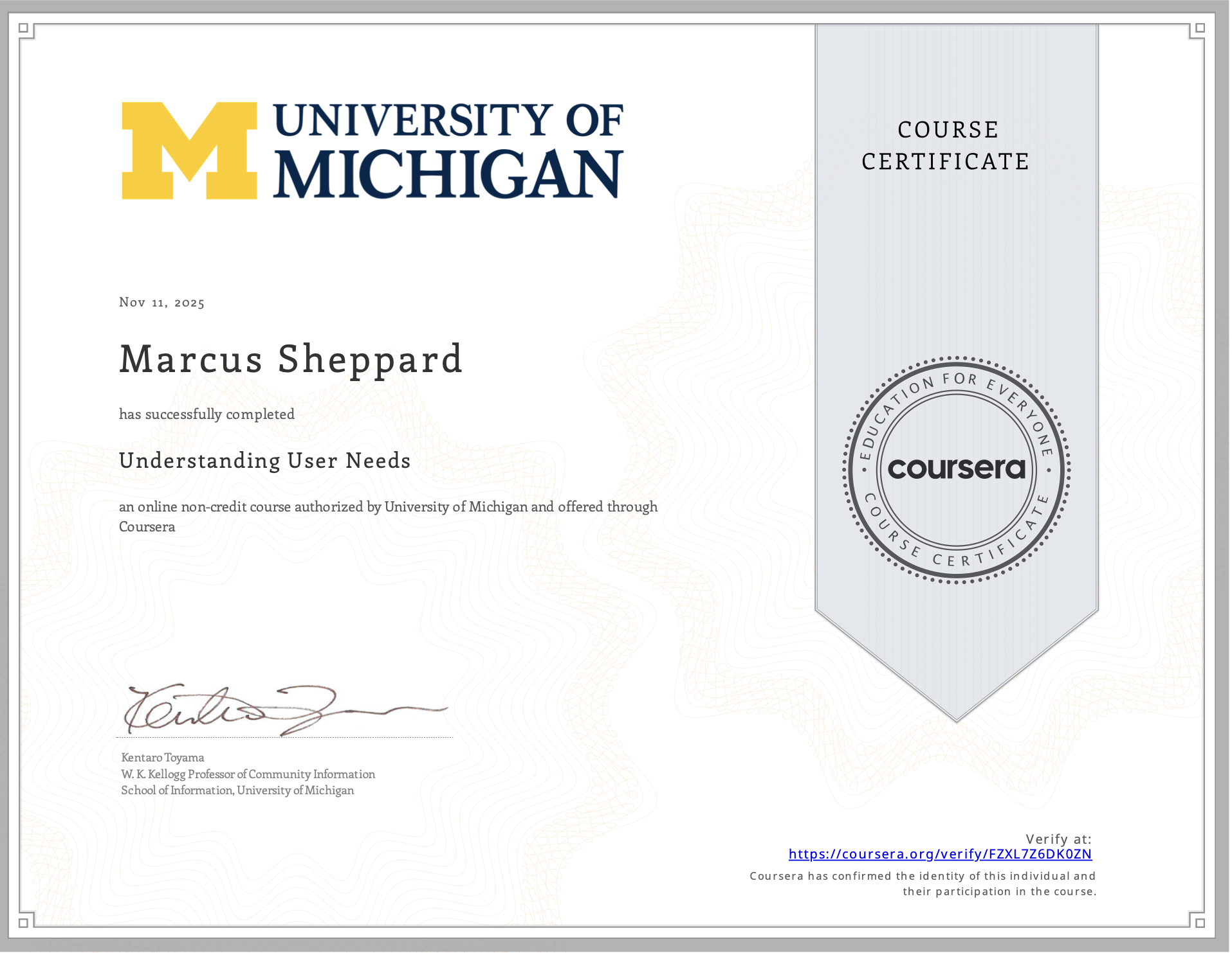 Understanding User Needs Certificate 