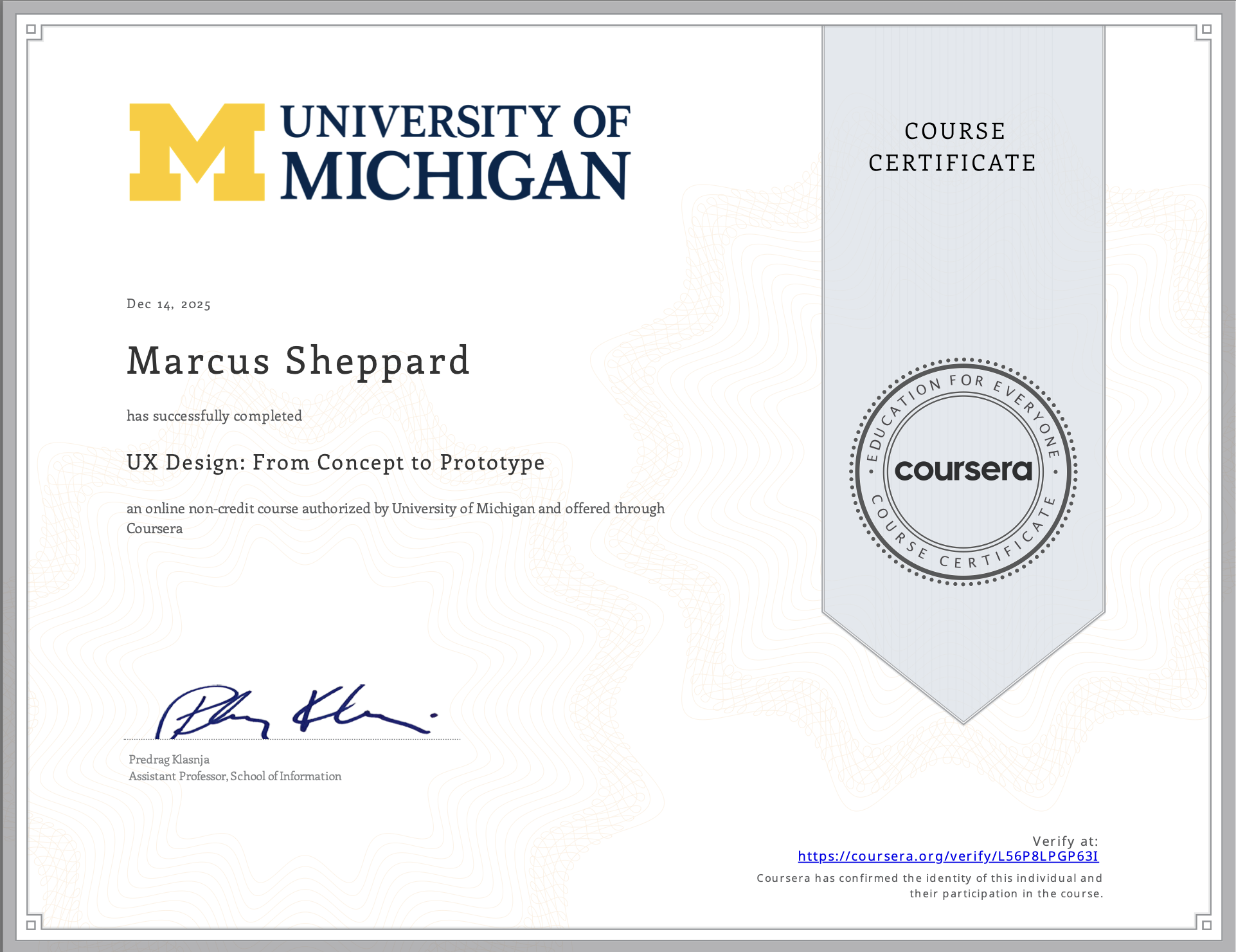 UX Design: From Concept to Prototype Certificate 