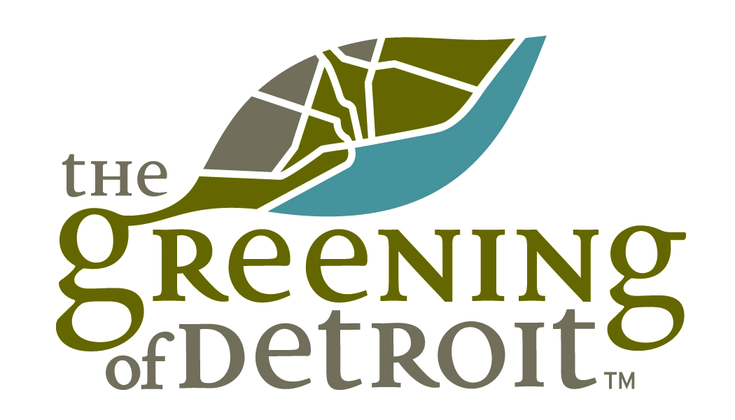 Logo for the Greening of Detroit event featuring a stylized boat and green, gray, and blue colors.