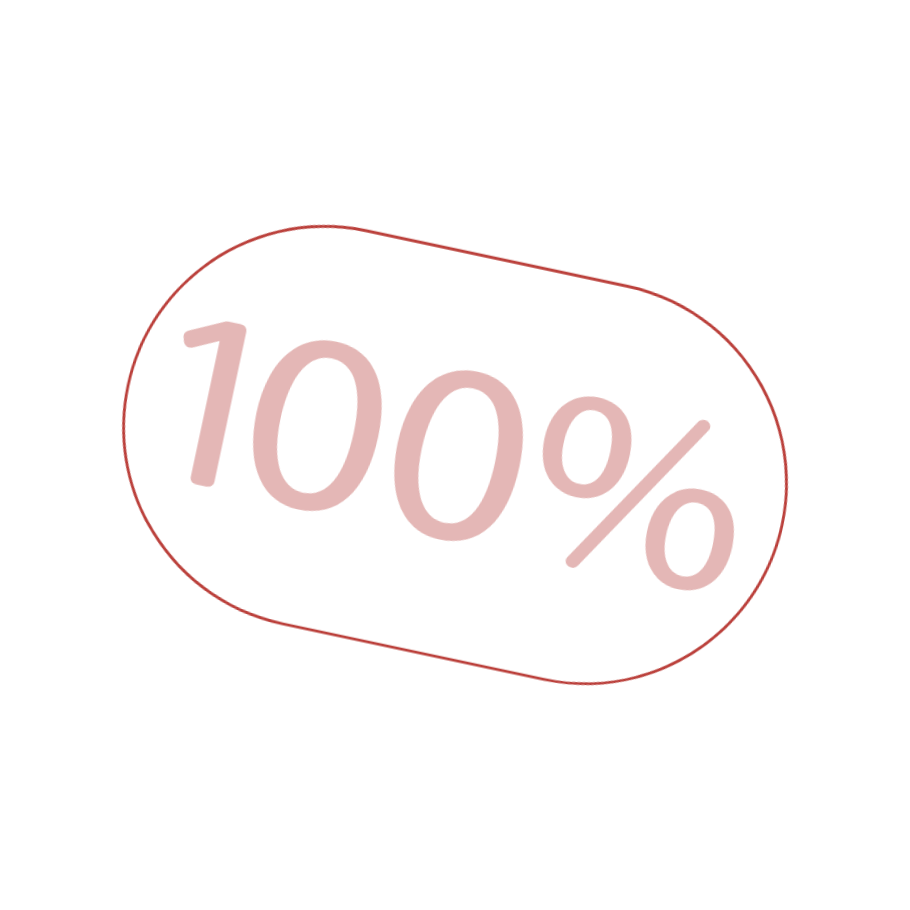 Red text reading 100% enclosed in a red irregularly shaped outline.