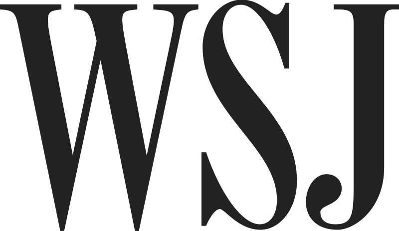 Close-up of the black logo of The Wall Street Journal with large, stylized initials W, S, and J.