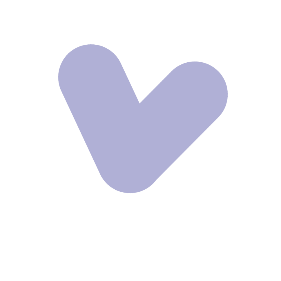 A blue stylized check mark or heart symbol on a white background.