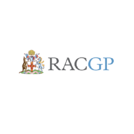 RACGP logo with a coat of arms featuring a lion, a crown, and a shield with a cross, alongside the text 'RACGP' in black and blue.